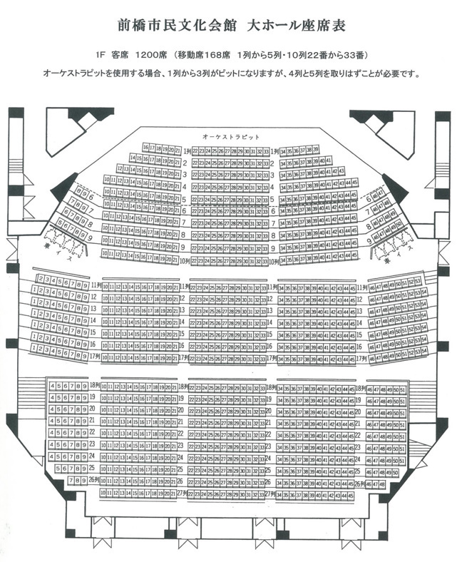 座席表予想図 昌賢学園まえばしホール 前橋市民文化会館 座席表予想図 アリーナ