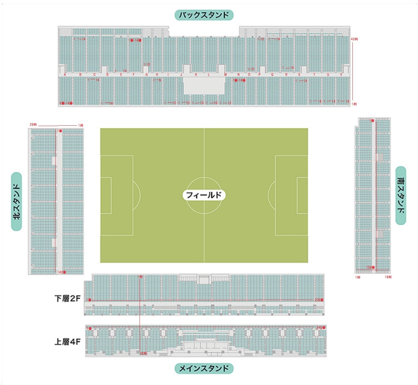 座席表予想図 ヨドコウ桜スタジアム 長居球技場 座席表予想図 アリーナ